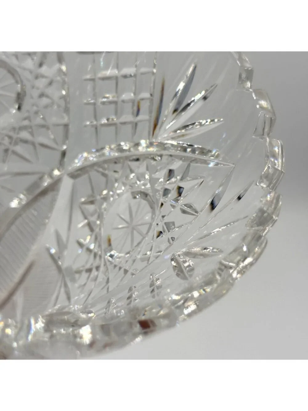 Vintage American Brilliant Cut Glass Trumpet Vase Hobstar 10